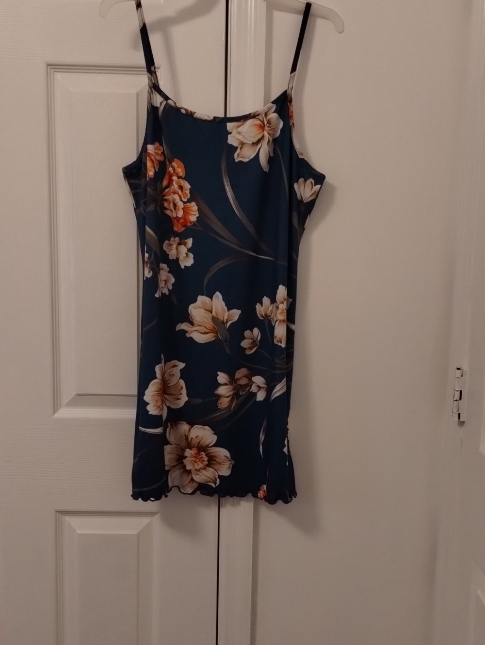 Floral Slip Chemise in Teal with Cream & Orange Blooms